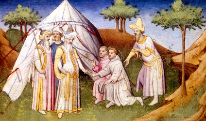 Kublai Khan Greeted by the Brothers Polo, from Livre des Merveilles du Monde, c.1410-12